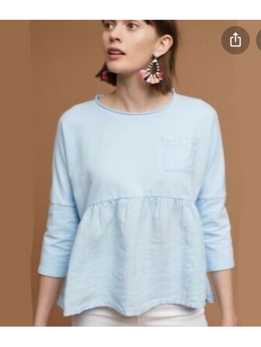 Anthropologie Light Blue Linen Peplum Top size xl euc